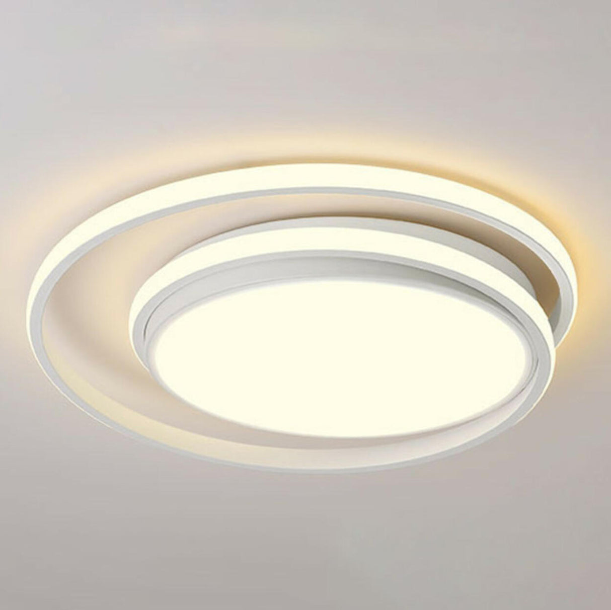 Modern Gold Dual Circle Dimmable LED Flush Mount Light Image - 8