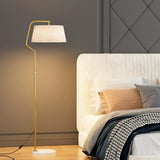 Modern Gold Fabric Cylinder Arc Bedroom Floor Lamp Image - 1