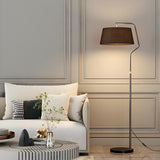 Modern Gold Fabric Cylinder Arc Bedroom Floor Lamp Image - 11