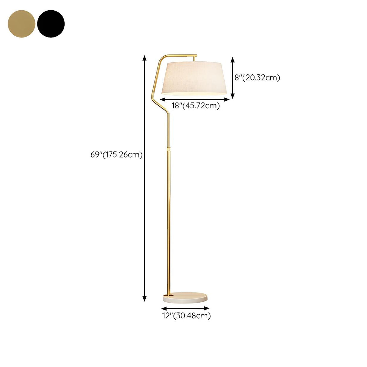 Modern Gold Fabric Cylinder Arc Bedroom Floor Lamp 