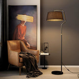 Modern Gold Fabric Cylinder Arc Bedroom Floor Lamp Image - 4