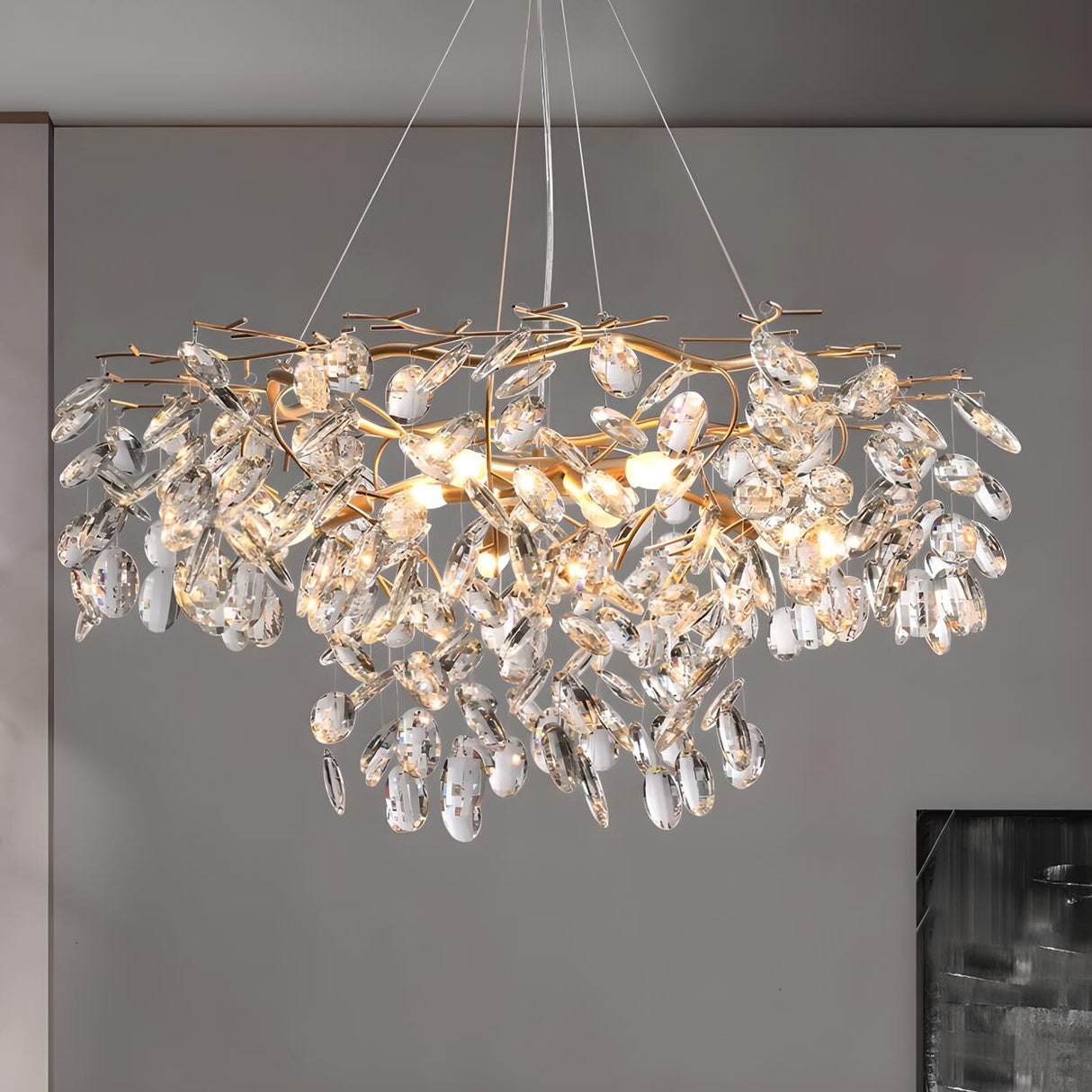 Modern Gold Finish Crystal Branch Chandelier  Image - 1