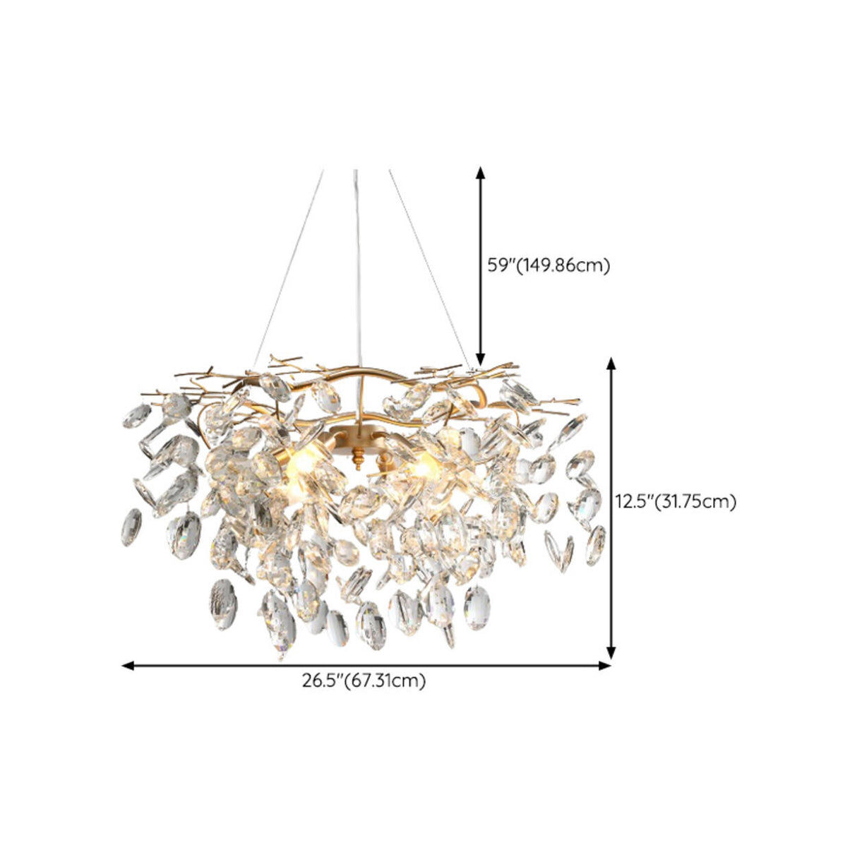 Modern Gold Finish Crystal Branch Chandelier  