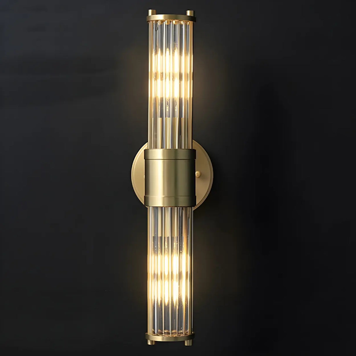 Modern Gold Finish Cylindrical Glass Vanity Sconces Image - 3