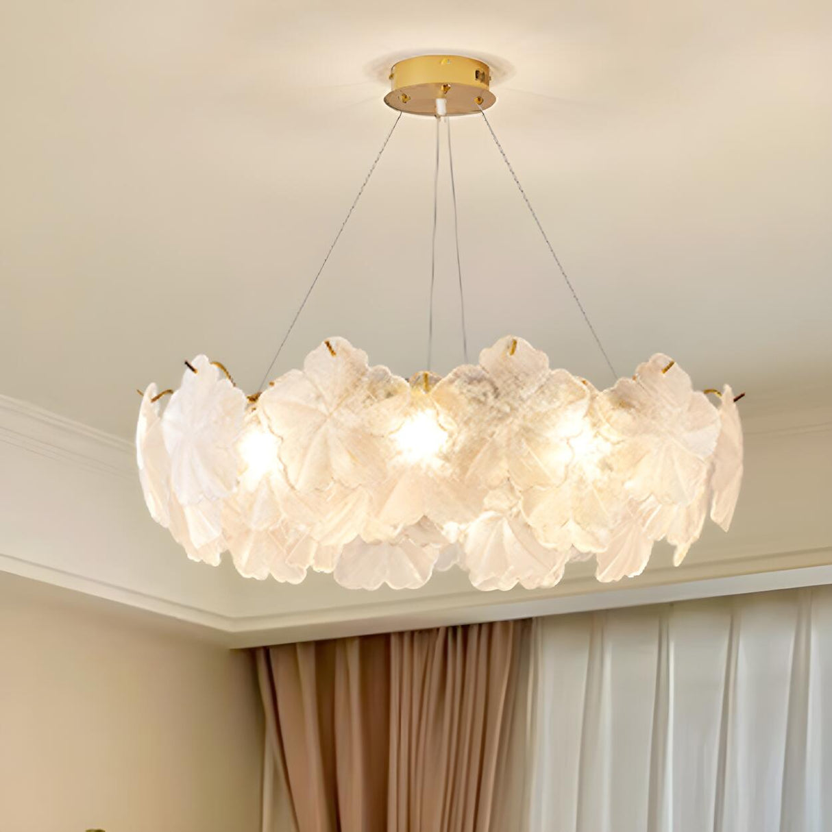 Modern Gold Flower Glass Petals Pendant Chandelier  Image - 3