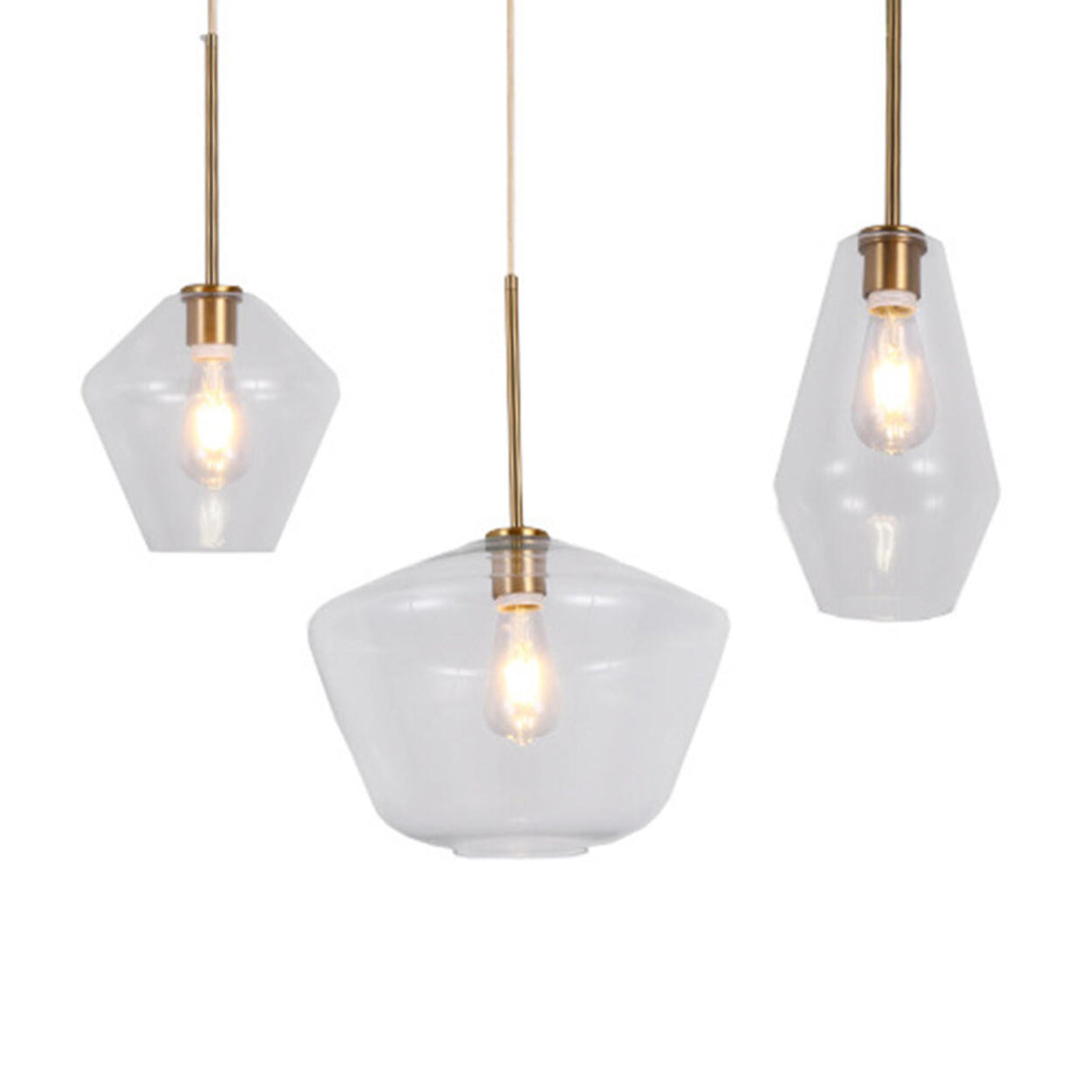 Modern Gold Frame Geometric Clear Glass Pendant Lights Image - 10