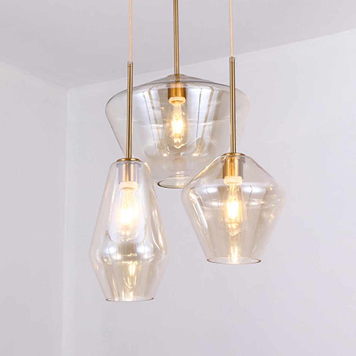 Modern Gold Frame Geometric Clear Glass Pendant Lights Image - 12