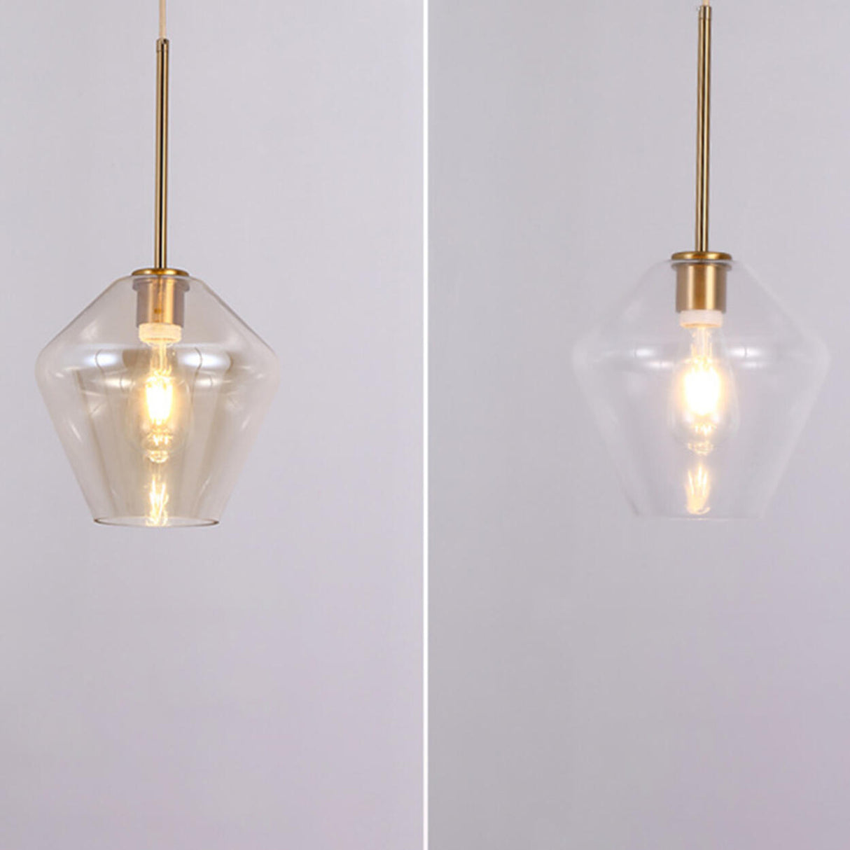 Modern Gold Frame Geometric Clear Glass Pendant Lights Image - 8