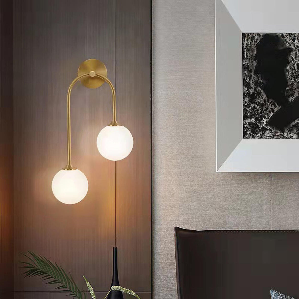 Modern Gold Frosted Glass Globe Metal Wall Sconce Image - 7