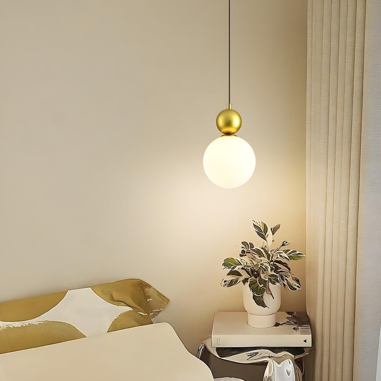 Modern Gold Frosted Glass Globe Pendant Light Image - 1