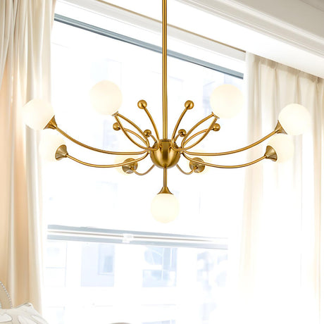 Modern Gold Frosted Glass Globe Sputnik Branching Chandelier Image - 2