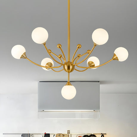 Modern Gold Frosted Glass Globe Sputnik Branching Chandelier Image - 6