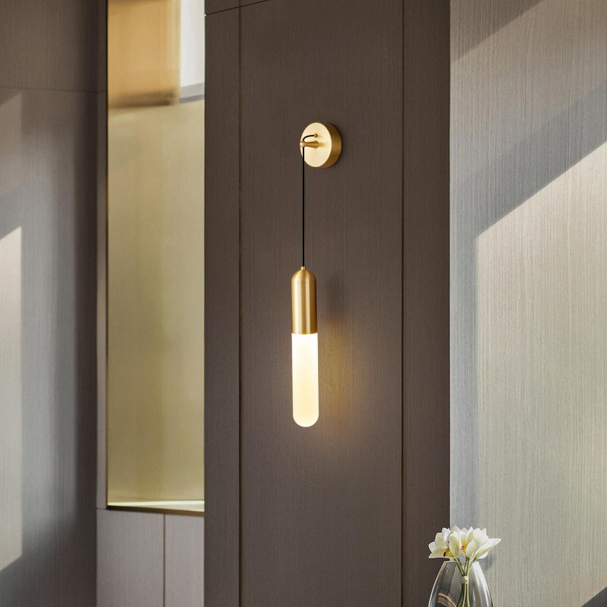 Modern Gold Frosted Glass Tube Pendant Wall Sconce Image - 3