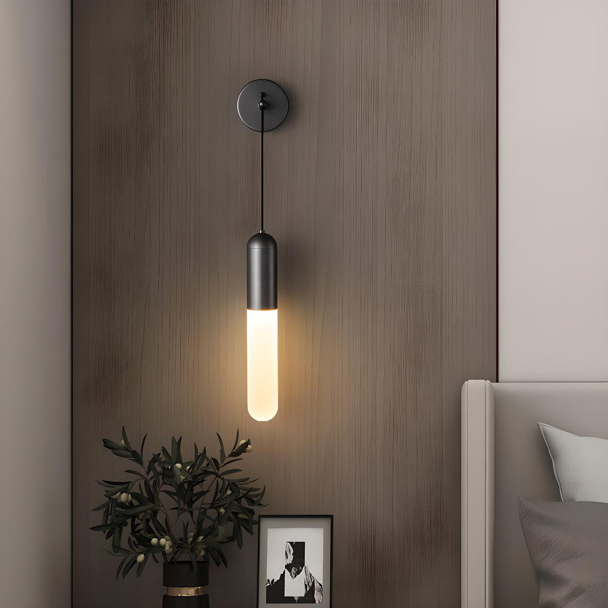 Modern Gold Frosted Glass Tube Pendant Wall Sconce Image - 4