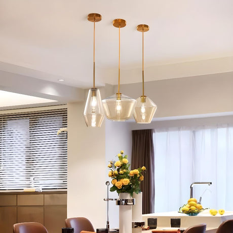 Modern Gold Geometric Glass Dining Room Pendant Light Image - 1