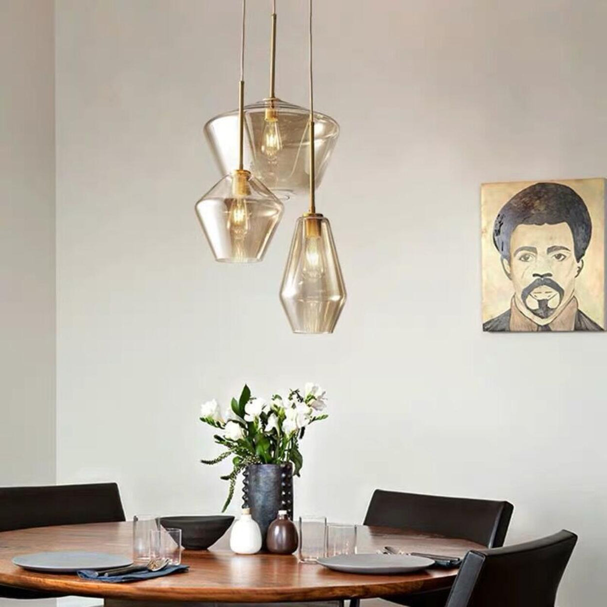 Modern Gold Geometric Glass Dining Room Pendant Light Image - 2