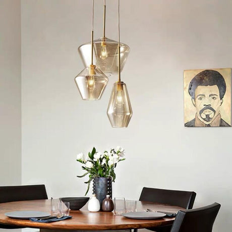 Modern Gold Geometric Glass Dining Room Pendant Light Image - 2