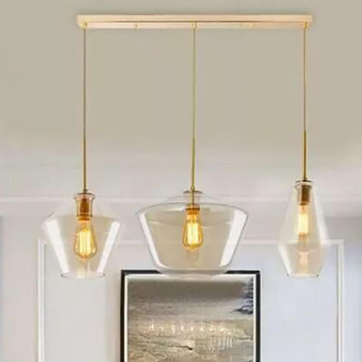 Modern Gold Geometric Glass Dining Room Pendant Light Image - 4