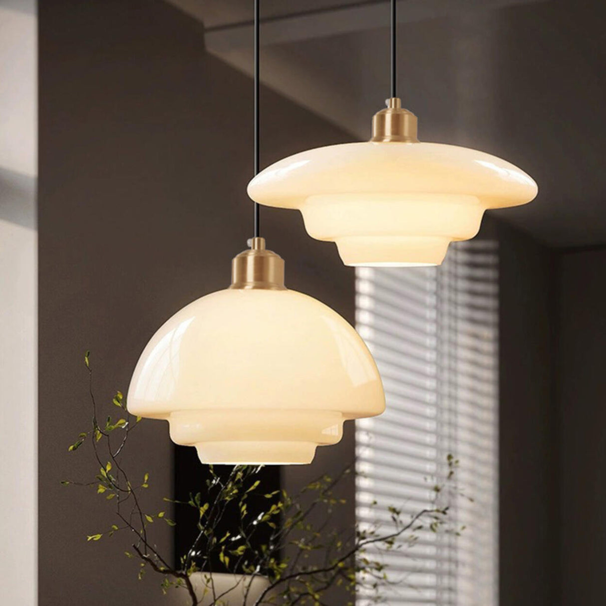 Modern Gold Geometric White Glass Pendant Light Image - 11