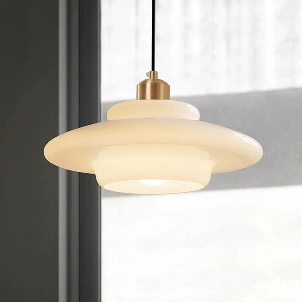 Modern Gold Geometric White Glass Pendant Light Image - 12