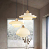 Modern Gold Geometric White Glass Pendant Light Image - 15