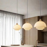 Modern Gold Geometric White Glass Pendant Light Image - 17