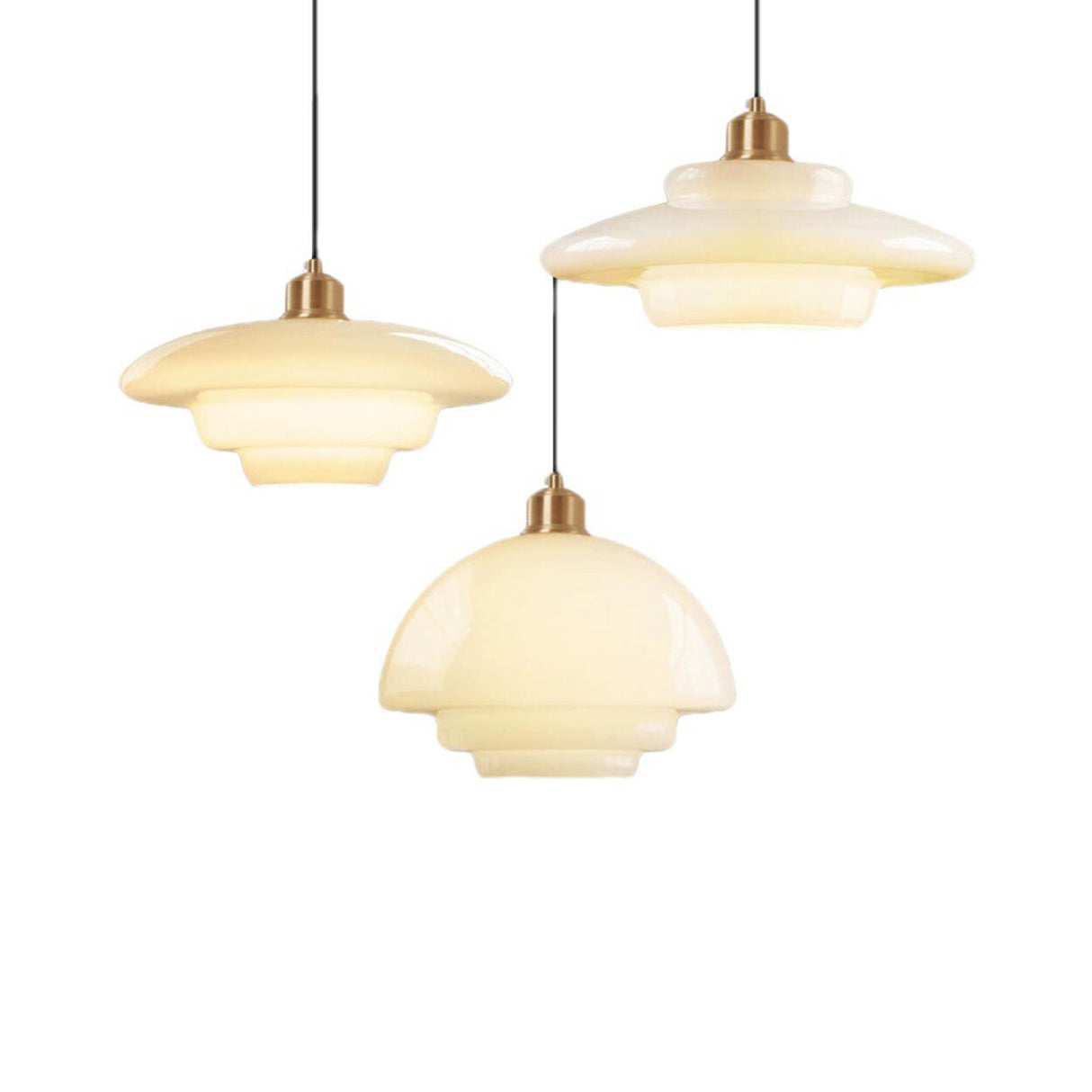 Modern Gold Geometric White Glass Pendant Light Image - 8