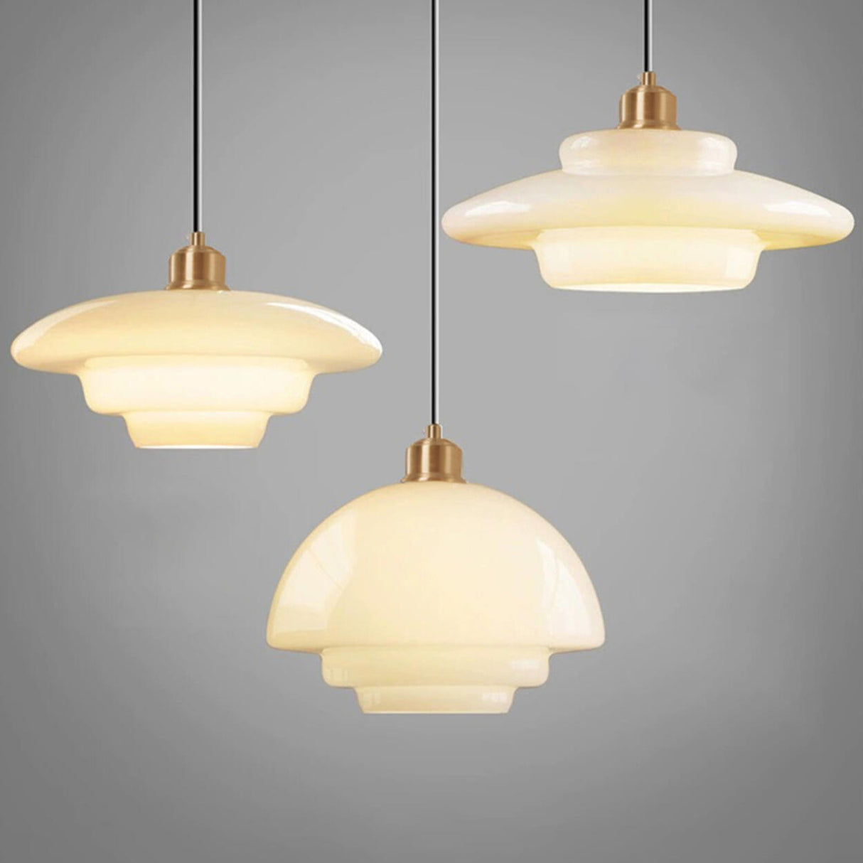 Modern Gold Geometric White Glass Pendant Light Image - 9