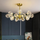 Modern Gold Globe Clear Glass Bubble Branch Chandelier Image - 1