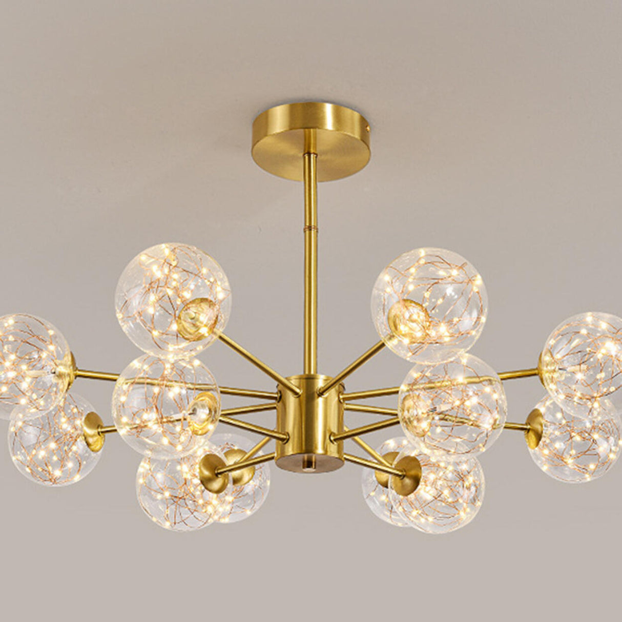 Modern Gold Globe Clear Glass Bubble Branch Chandelier Image - 12