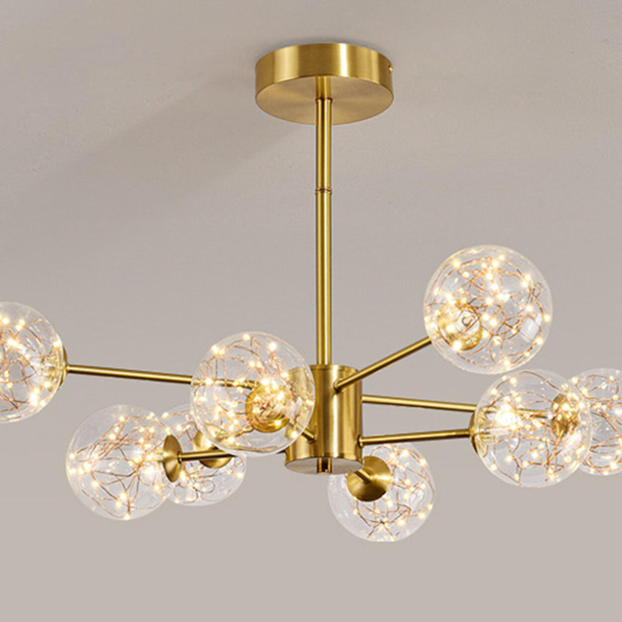 Modern Gold Globe Clear Glass Bubble Branch Chandelier Image - 13