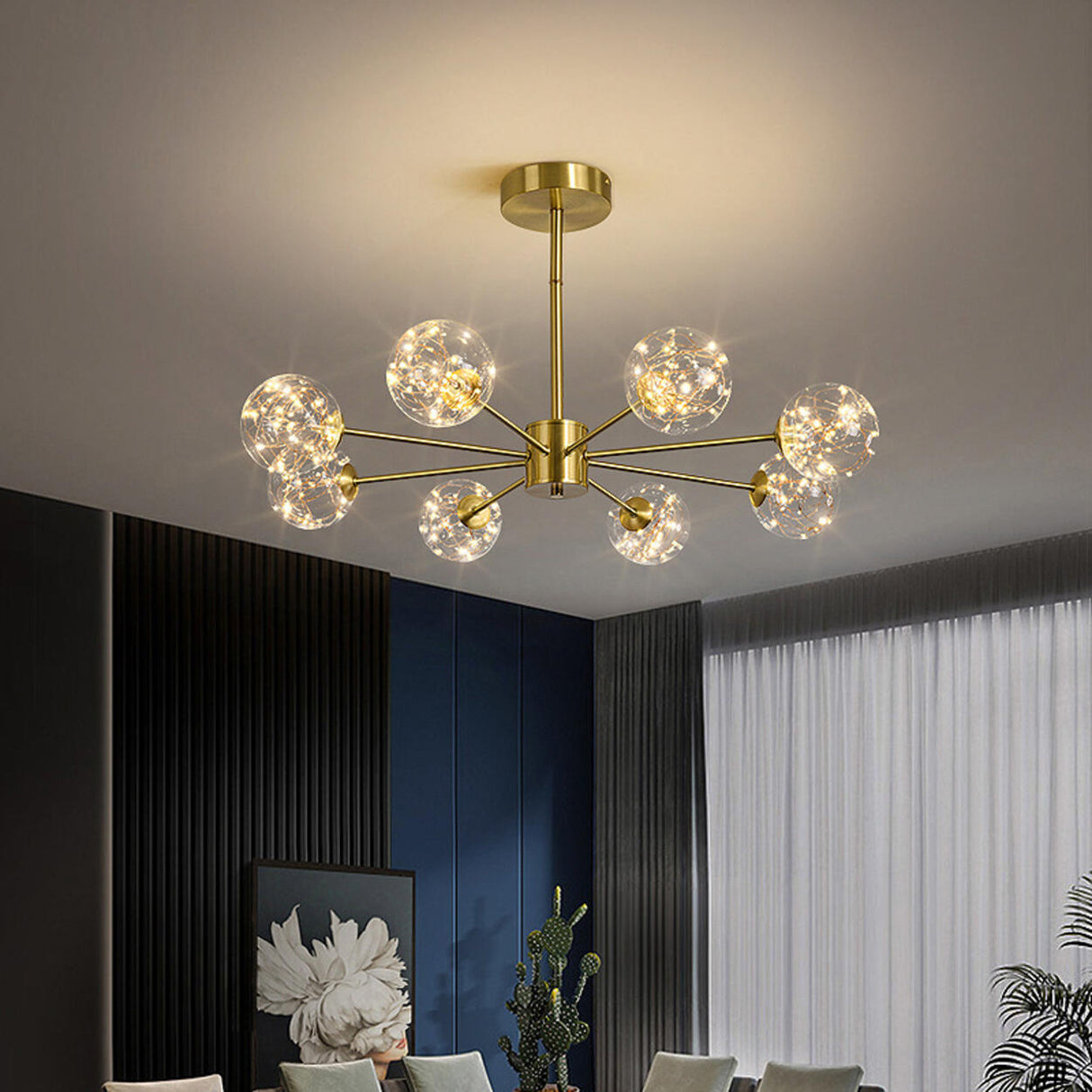 Modern Gold Globe Clear Glass Bubble Branch Chandelier Image - 6