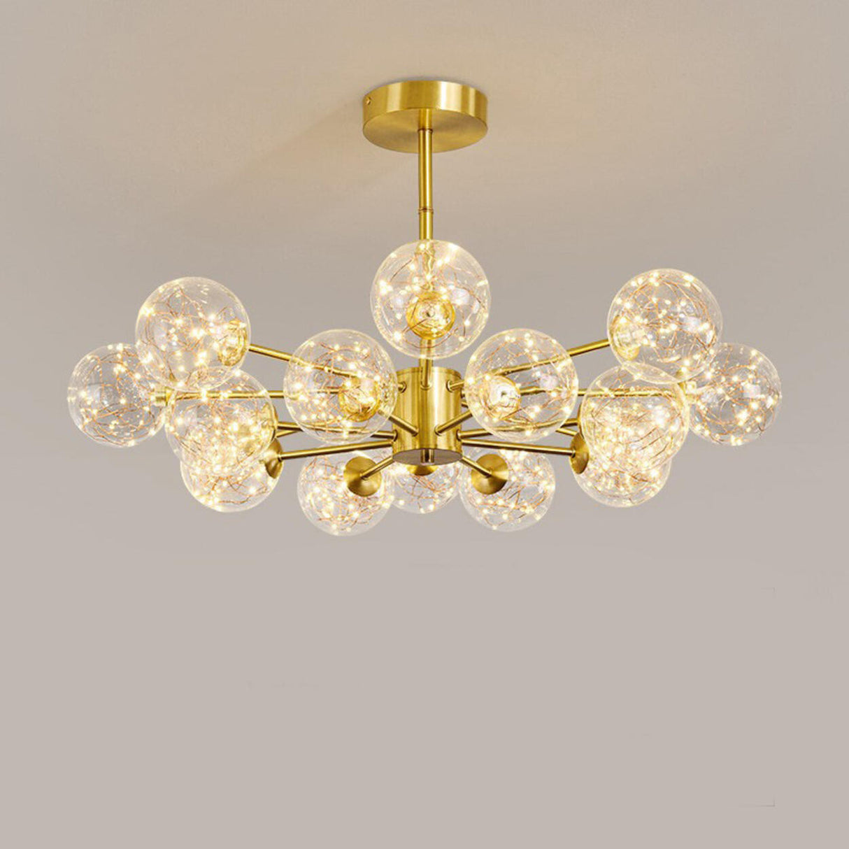 Modern Gold Globe Clear Glass Bubble Branch Chandelier Image - 7