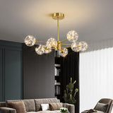 Modern Gold Globe Clear Glass Bubble Branch Chandelier Image - 8