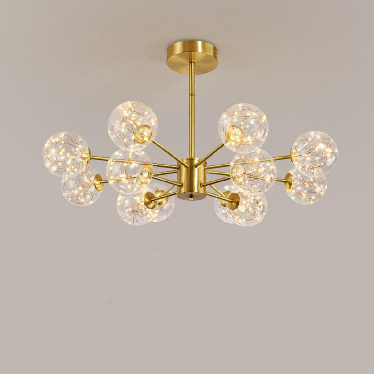 Modern Gold Globe Clear Glass Bubble Branch Chandelier Image - 9