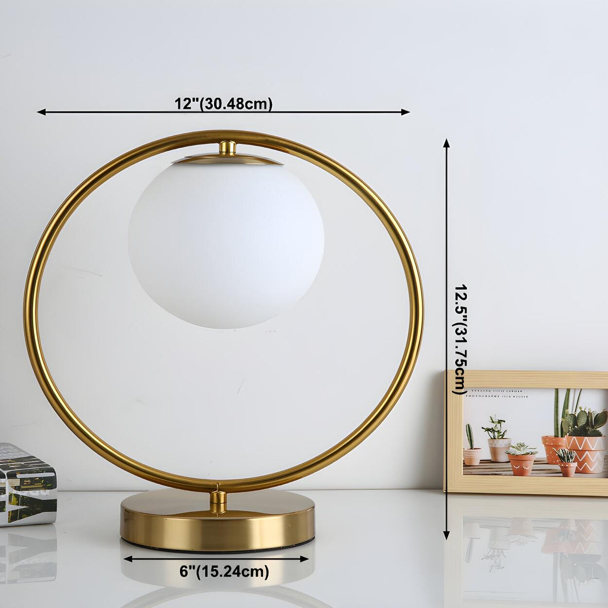 Modern Gold Globe Shade Oval Metal Frame Table Lamp 