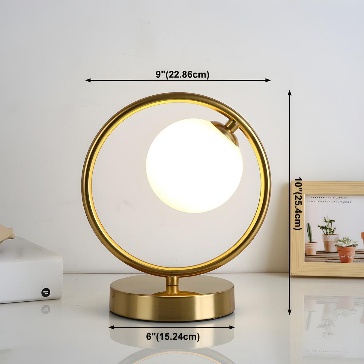 Modern Gold Globe Shade Oval Metal Frame Table Lamp Image - 14