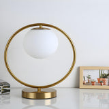 Modern Gold Globe Shade Oval Metal Frame Table Lamp Image - 5