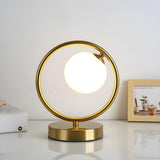 Modern Gold Globe Shade Oval Metal Frame Table Lamp Image - 7