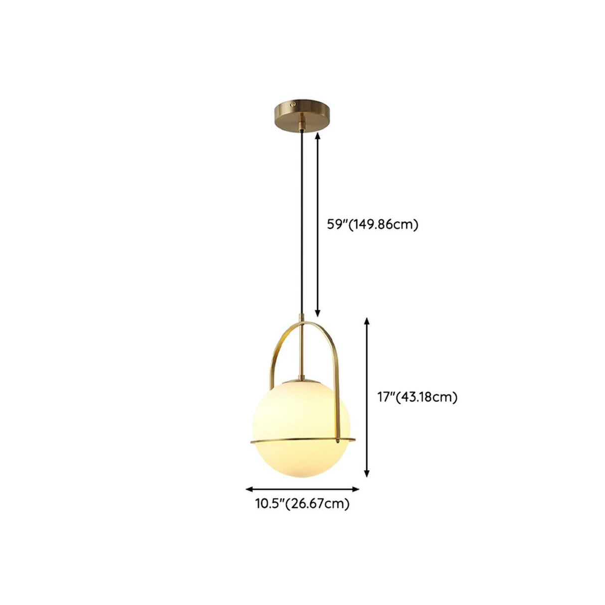 Modern Gold Globe White Glass Living Room Pendant Light 