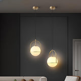 Modern Gold Globe White Glass Living Room Pendant Light Image - 5