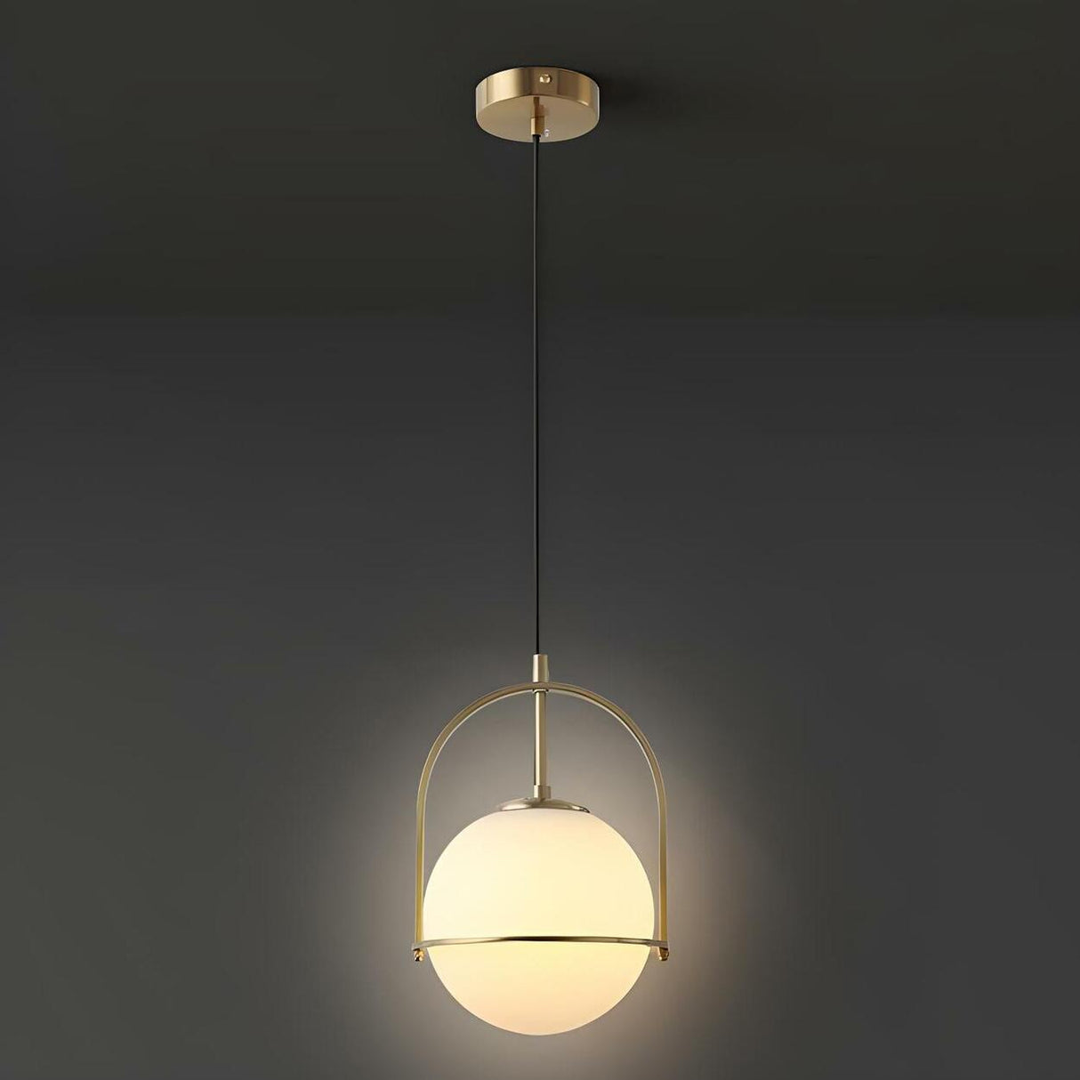 Modern Gold Globe White Glass Living Room Pendant Light Image - 8