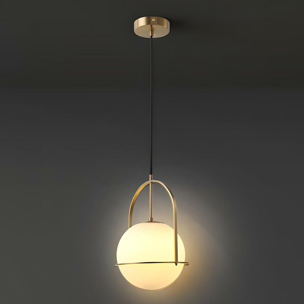 Modern Gold Globe White Glass Living Room Pendant Light Image - 9