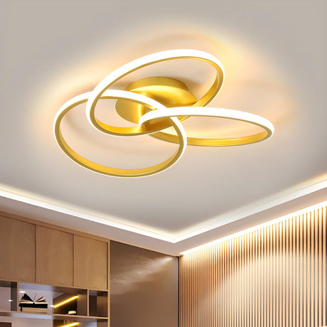 Modern Gold Interlocking Rings LED Flush Mount Light Image - 1