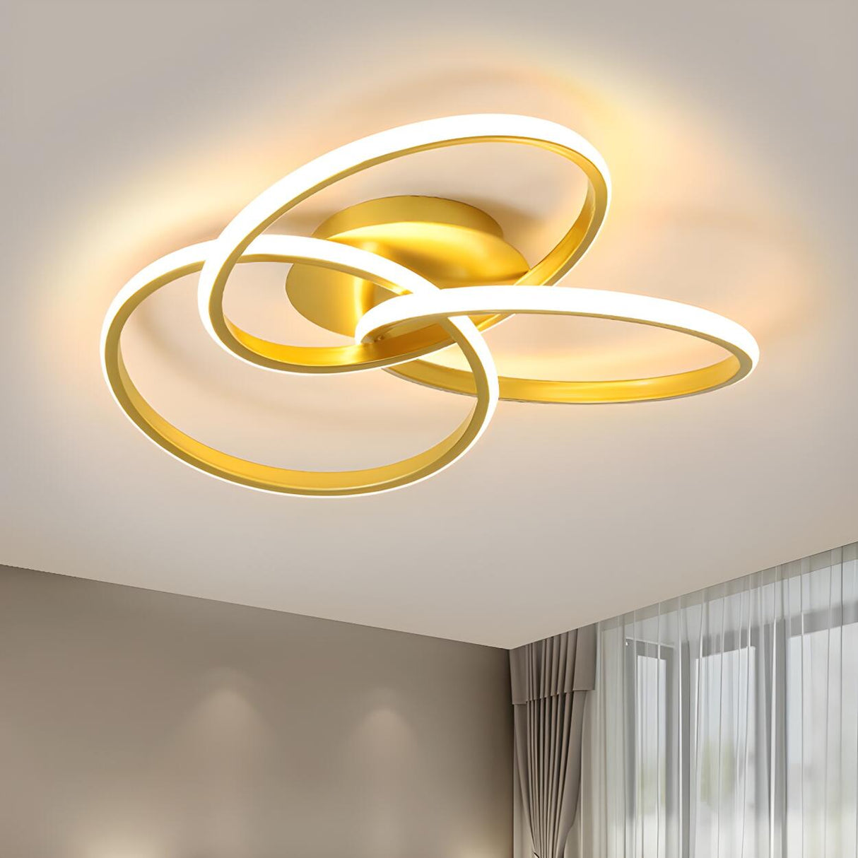 Modern Gold Interlocking Rings LED Flush Mount Light Image - 2