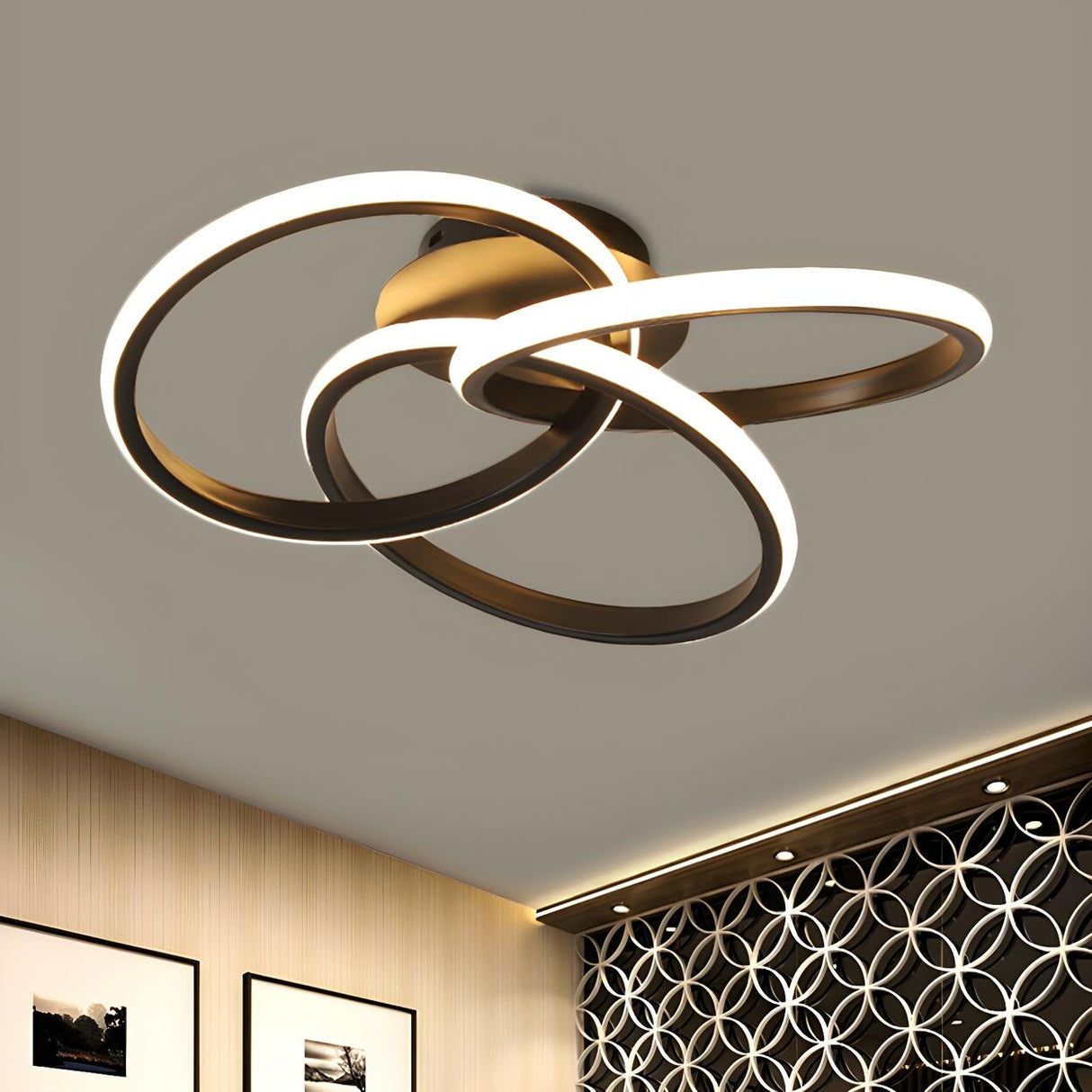 Modern Gold Interlocking Rings LED Flush Mount Light Image - 6