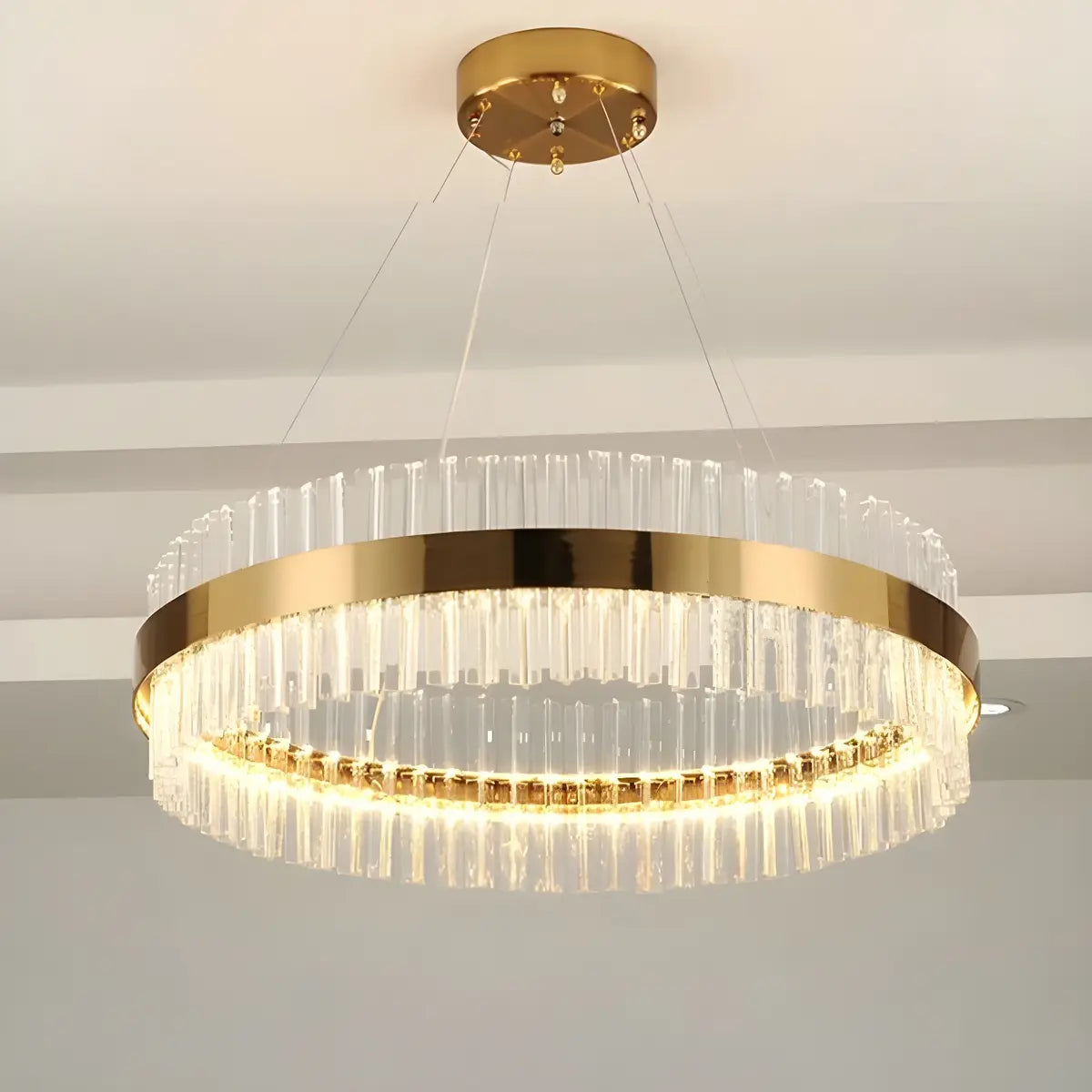 Modern Gold LED Crystal Drum Dining Room Pendant Light Image - 1