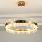 Modern Gold LED Crystal Drum Dining Room Pendant Light Image - 1