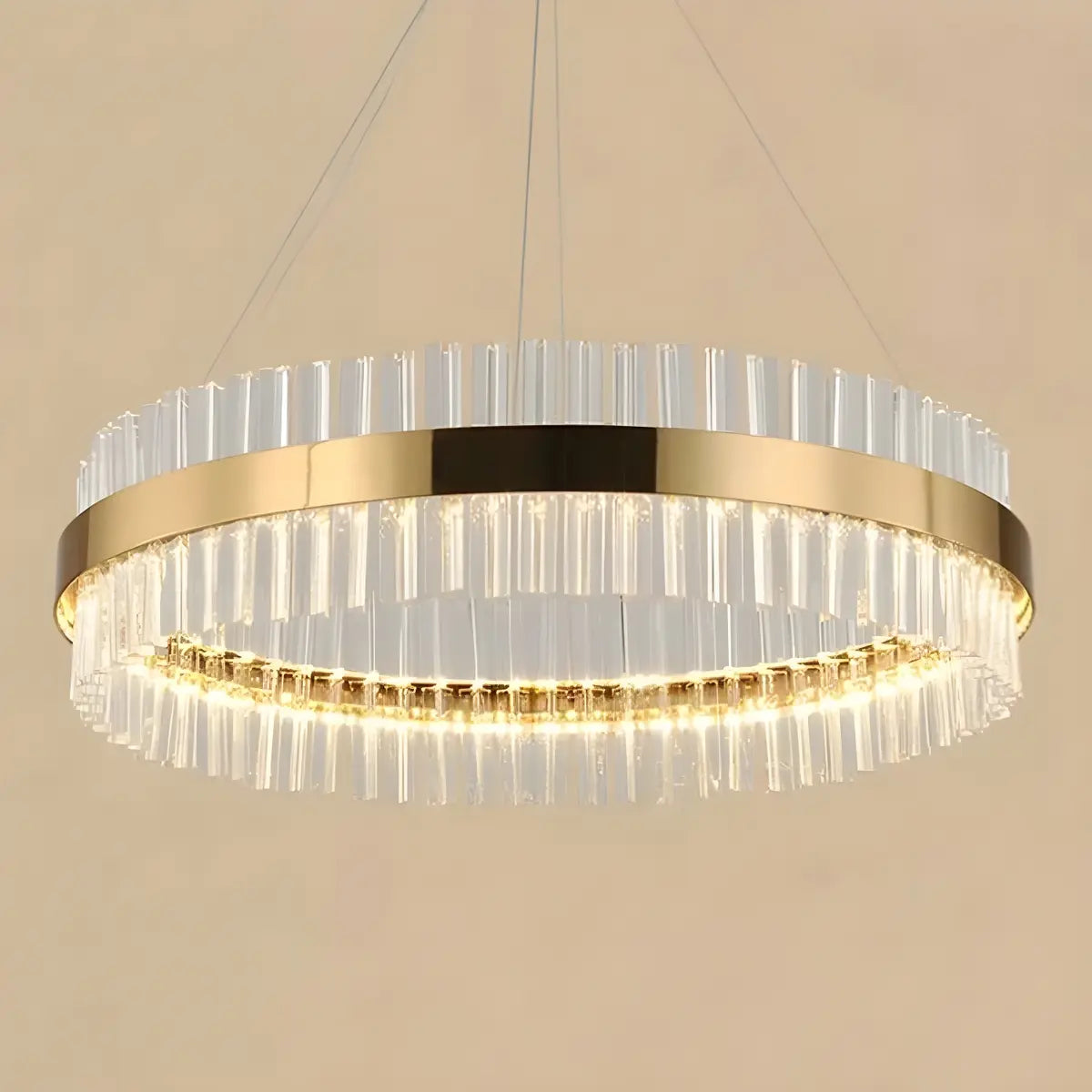 Modern Gold LED Crystal Drum Dining Room Pendant Light Image - 2