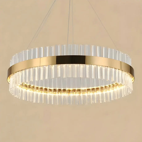 Modern Gold LED Crystal Drum Dining Room Pendant Light Image - 2